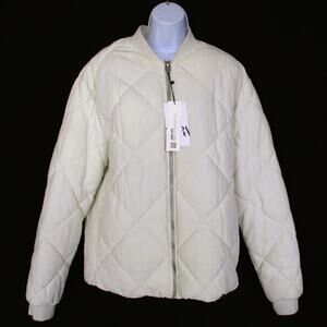 Nwt ZARA Beyond Her Quilted Bomber Jacket Off White Women Sz M
